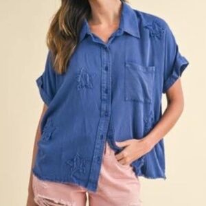Annie Blue Star Button Top (Soft Material)